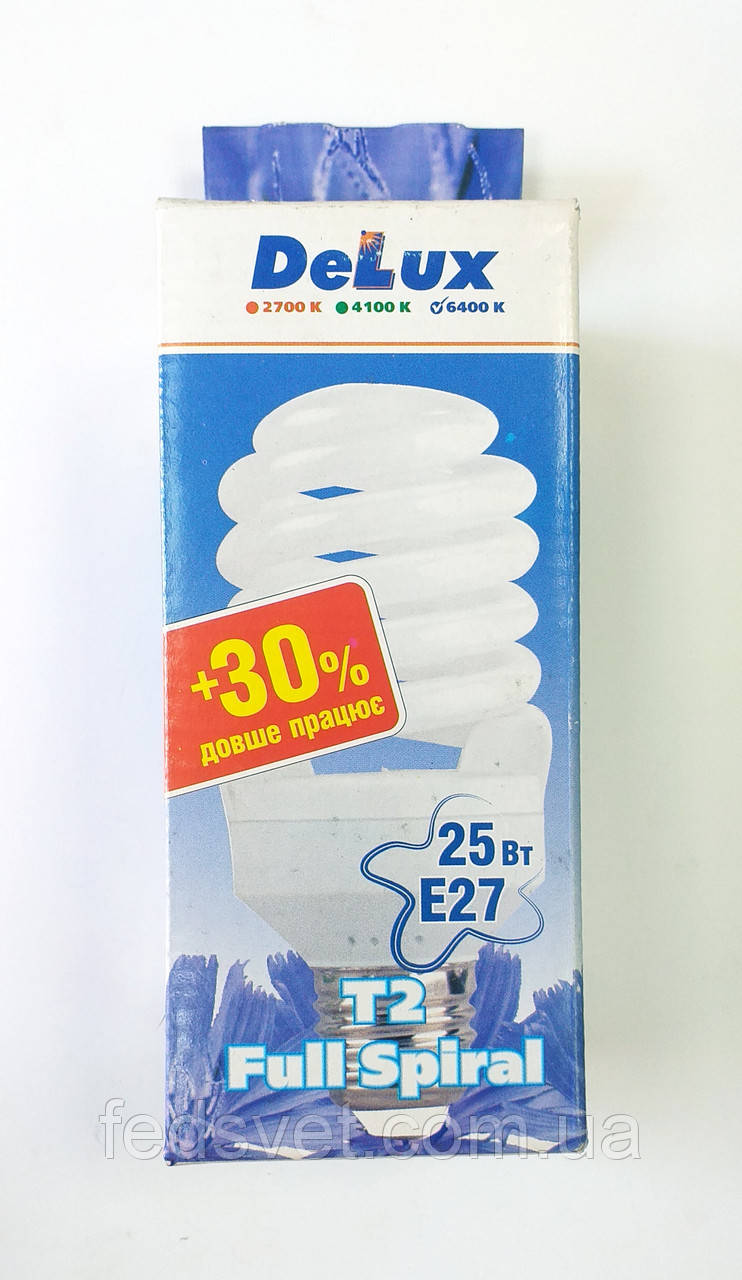 Лампа енергозберігаюча DELUX T2 Full spiral 25W 6400К E27