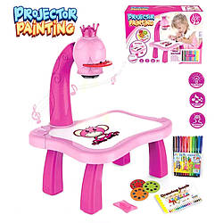 Дитячий стіл проектор музичний з підсвічуванням для малювання і фломастерами рожевий Projector Painting