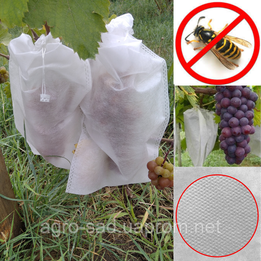 Мішечки для грон винограду діаметром 24 см (38*45 см) захист від ос з агроволокна