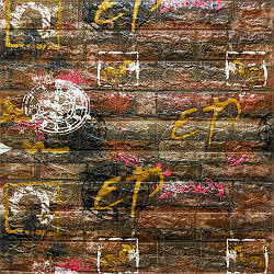 Декоративна 3Д панель стінова під Помаранчева Цегла Графіті самоклеючі 3d панелі 700x770x6мм (25)