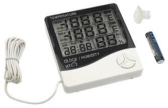 Термометр із гігрометром Цифровий HTC-2 з виносним датчиком температури