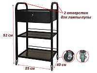 Столик -Тележка косметологическая черная полки стекло с выдвижным ящичком тележка для косметолога S-009 black