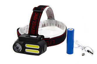 Ліхтар Bailong WX-611/ Ак.18650/LED+COB/ Кріплення на голову/MicroUSB