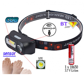 Ліхтар Bailong BL-1804A/Ак.18650/LED+COB/ Кріплення на голову/MicroUSB/2 кнопки/ Сенсорний вик