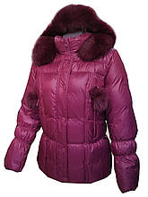 Куртка пуховик жіноча зимова, натуральний пух, натуральне хутро, капюшон Mirage Вишневий