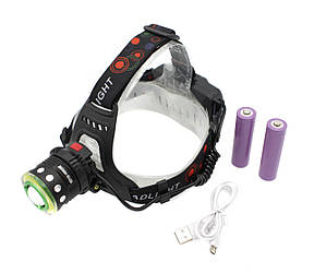 Ліхтар налобний WD120/2*18650/ЗУ microUSB/T6+Cob/Zoom