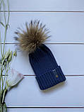 Демісезонна зимова дитяча та підліткова в'язана шапка зі 100% мериноса для хлопчика та дівчинки ручної роботи, фото 3