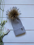 Демісезонна зимова дитяча та підліткова в'язана шапка зі 100% мериноса для хлопчика та дівчинки ручної роботи, фото 4