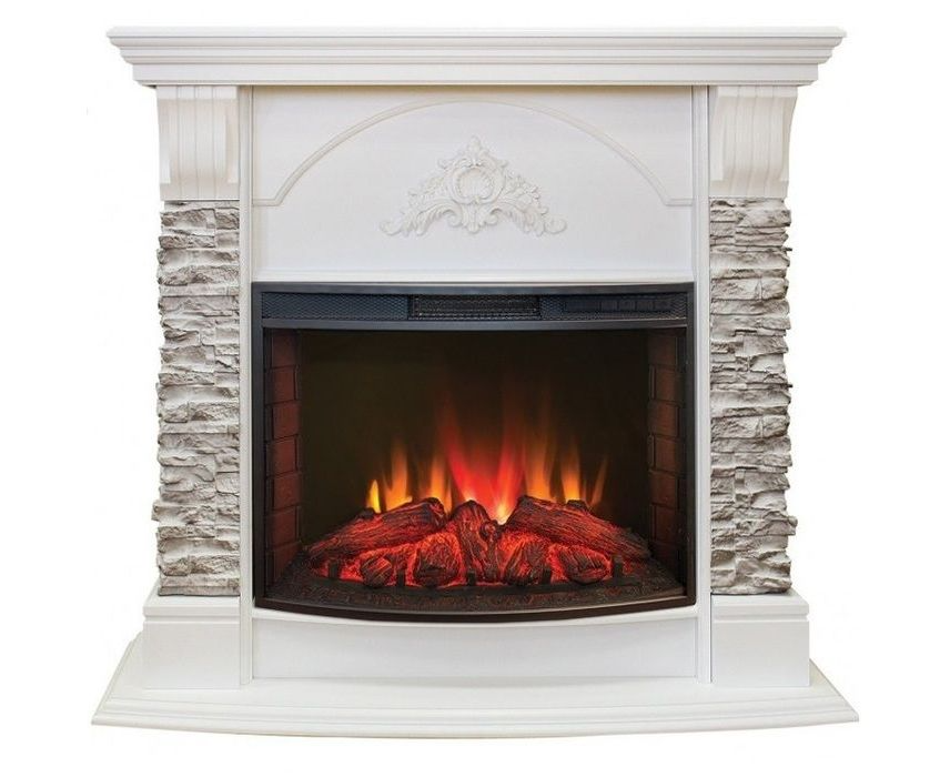 Кутовий каминокомплект Fireplace Брістоль Білий дуб ефект мерехтливих дров зі звуком і обігрівом