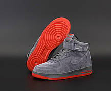 Кросівки чоловічі зимові Nike Air Force Winter 1 hight Grey Red Високі зимові Найк Аїр Форс сірі з хутром, фото 5