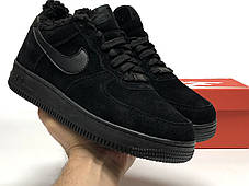 Кросівки чоловічі зимові Nike Air Force Winter Black Кросівки чоловічі Найк Аір Форс чорні з хутром, фото 3