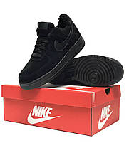 Кросівки чоловічі зимові Nike Air Force Winter Black Кросівки чоловічі Найк Аір Форс чорні з хутром, фото 6