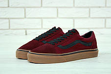 Чоловічі кеди Vans Old Skool Взуття Ванс Олд Скул червоні з коричневою підошвою замша бавовна демісезон, фото 3