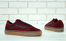 Чоловічі кеди Vans Old Skool Взуття Ванс Олд Скул червоні з коричневою підошвою замша бавовна демісезон, фото 4