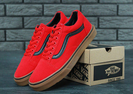 Чоловічі кеди Vans Old Skool Red Взуття Ванс Олд Скул яскраво-червоні з чорним повсякденні, фото 1