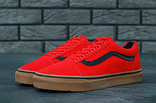 Чоловічі кеди Vans Old Skool Red Взуття Ванс Олд Скул яскраво-червоні з чорним повсякденні, фото 4