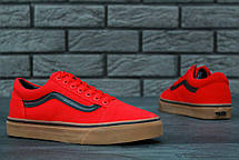 Чоловічі кеди Vans Old Skool Red Взуття Ванс Олд Скул яскраво-червоні з чорним повсякденні, фото 5