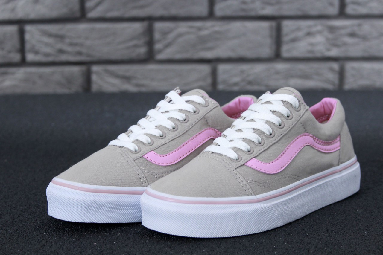 Жіночі кеди Vans Old Skool Pink Взуття Ванс Олд Скул бежеві з рожевим текстиль повсякденні демісезон