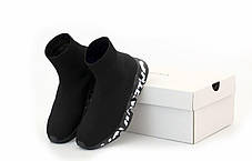 Чоловічі та жіночі кросівки шкарпетки з підошвою Balenciaga Speed Trainer Graffiti Black White графіті чорні, фото 4