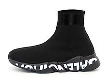 Чоловічі та жіночі кросівки шкарпетки з підошвою Balenciaga Speed Trainer Graffiti Black White графіті чорні, фото 3