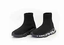 Чоловічі та жіночі кросівки шкарпетки з підошвою Balenciaga Speed Trainer Graffiti Black White графіті чорні, фото 5