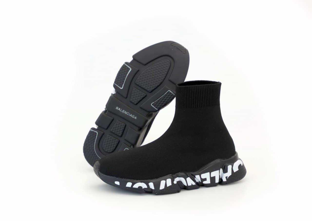 Чоловічі та жіночі кросівки шкарпетки з підошвою Balenciaga Speed Trainer Graffiti Black White графіті чорні