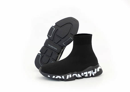 Чоловічі та жіночі кросівки шкарпетки з підошвою Balenciaga Speed Trainer Graffiti Black White графіті чорні, фото 1