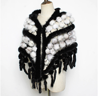 Шаль із норки чорна з білим, норкова накидка, хустка