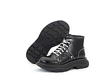 Жіночі демісезоні черевики Aleexandr Mcqueen Boots Black / Олександр Маккуїн чорні з натуральної шкіри високі, фото 6