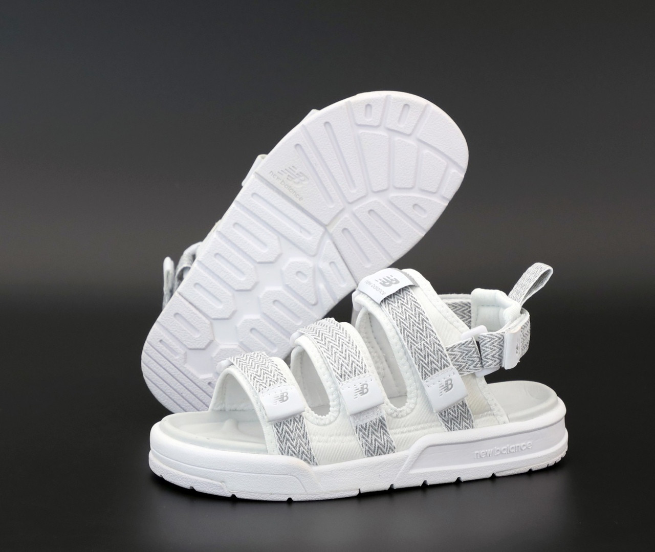Жіночі та чоловічі босоніжки сандалі New Balance White Літні босоніжки стильні білі легкі РЕФЛЕКТИВ унісекс