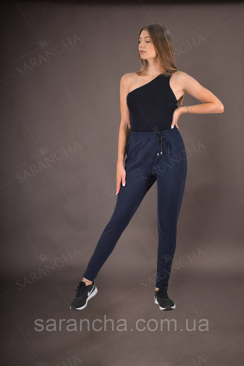 Джогеры брюки трикотажні жіночі темно-синього кольору