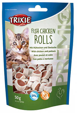 Premio Fish Chicken Rolls роли з куркою і лососем для кішок, Тріксі 42702 Ласощі для кішки курицалосось,