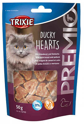 Premio Ducky Hearts — ласощі для кішок з качкою, Тріксі 42705 Ласощі для кішок Premio Hearts качка і сайда,