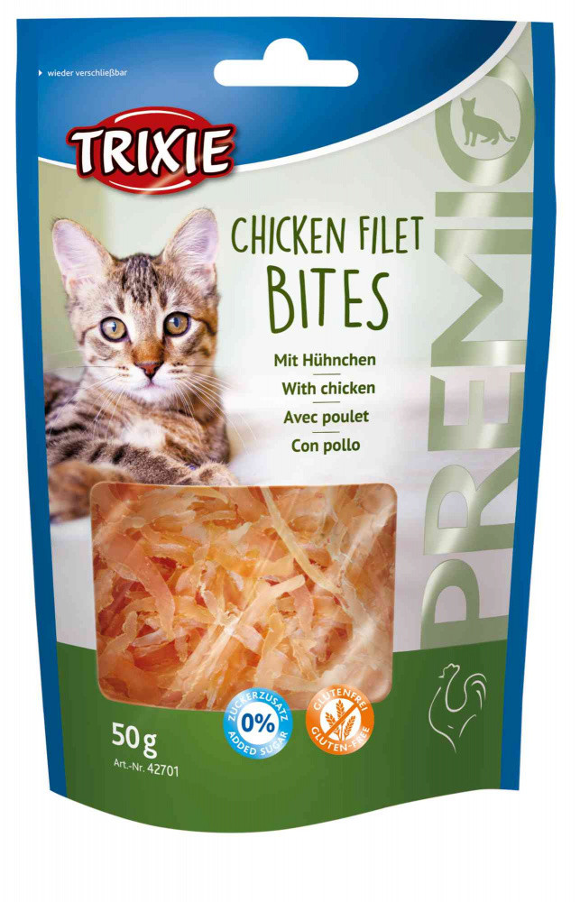 Premio Chicken Filet Bites шматочки курячого філе для кішок, Тріксі 42701 Ласощі для кішок шматочки філе