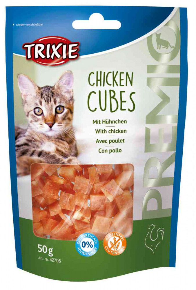 Premio Chicken Cubes курячі кубики для кішок, Тріксі 42706 Ласощі Esguisita Crisbits курячі кубики 50гр.