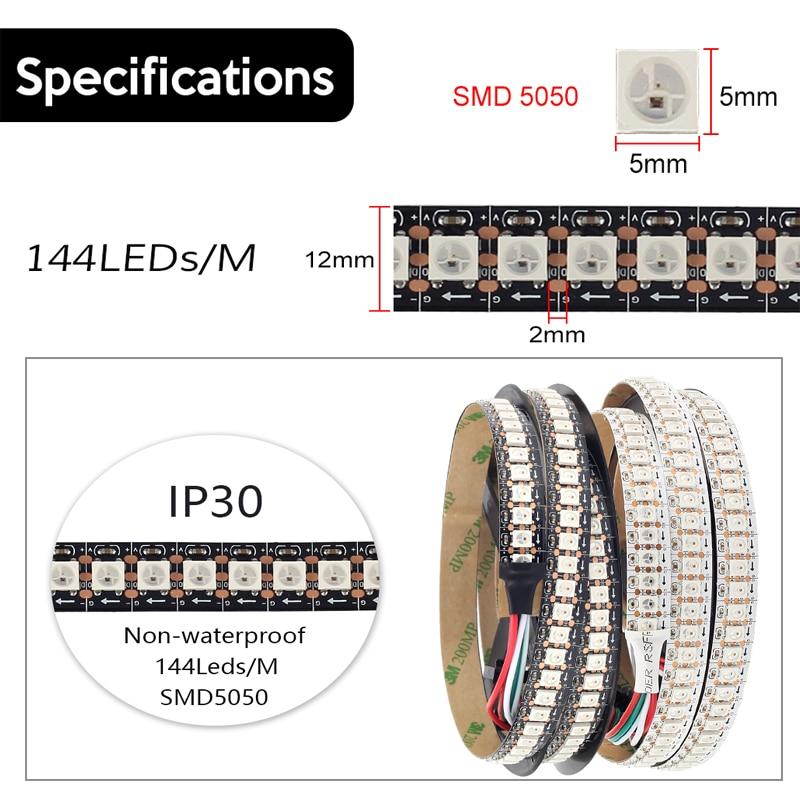 Адресная WS2812 RGB Светодиодная пиксельная LED Лента SMD5050 IP20 144 ...
