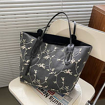 Сумка жіноча з Квіточками Чорна, фото 3