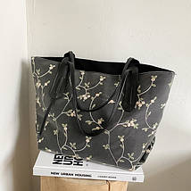 Сумка жіноча з Квіточками Чорна, фото 2