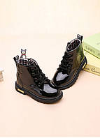 Детские ботинки, детские демисезонные ботинки, ботинки лаковые для девочек, детские черные ботинки 26