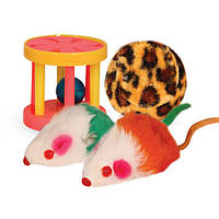 Набор игрушек 2 мыши, меховой шар и барабан