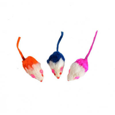 Набір для кішок з 3 хутряних двоколірних мишей