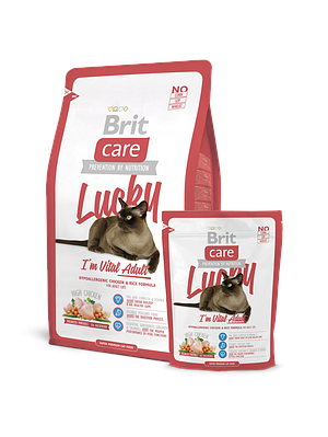 Brit Care Cat Adult Lucky Vital сухий корм для дорослих кішок 2 кг контейнер в подарунок Акція