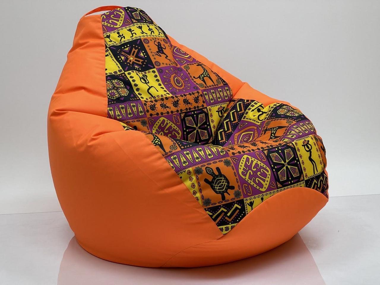 Крісло мішок Груша XL 115*95 оранжевий з Принт безкаркасне крісло, Пуф