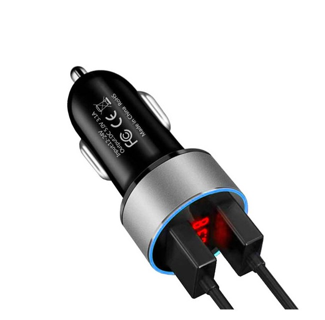Автомобільний зарядний пристрій USB x 2 + вольтметр HZ HC6
