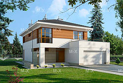 МS228 — це проєкт сучасного європейського дому з вбудованим гаражем і терасою