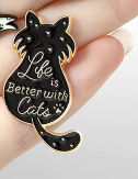 Брошь брошка пин значок life is better with cats черный кот кошка - фото 3 - id-p1467232915