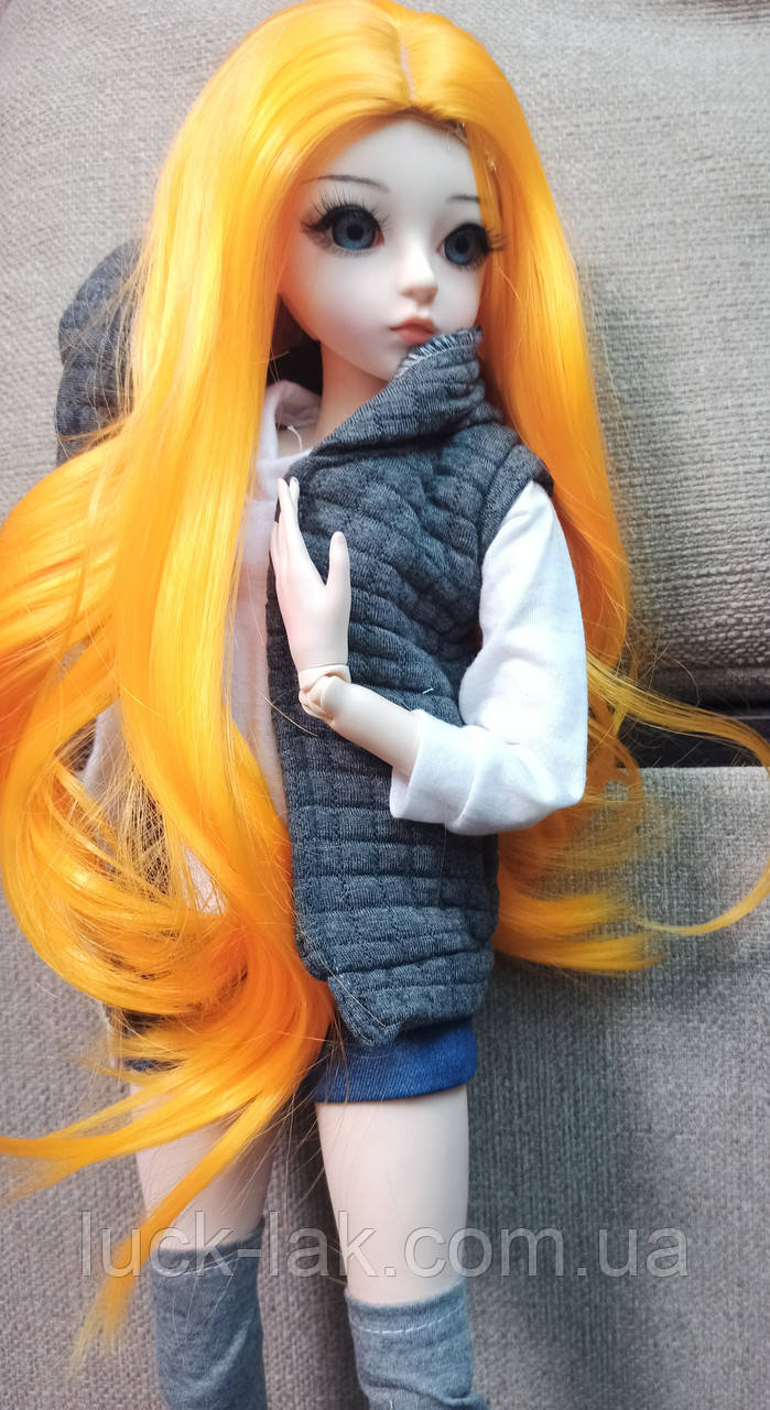 Перука для ляльки BJD 1/4 об'єм голови 17-18 см зріст ляльки 45 см рудий колір волосся, фото 1