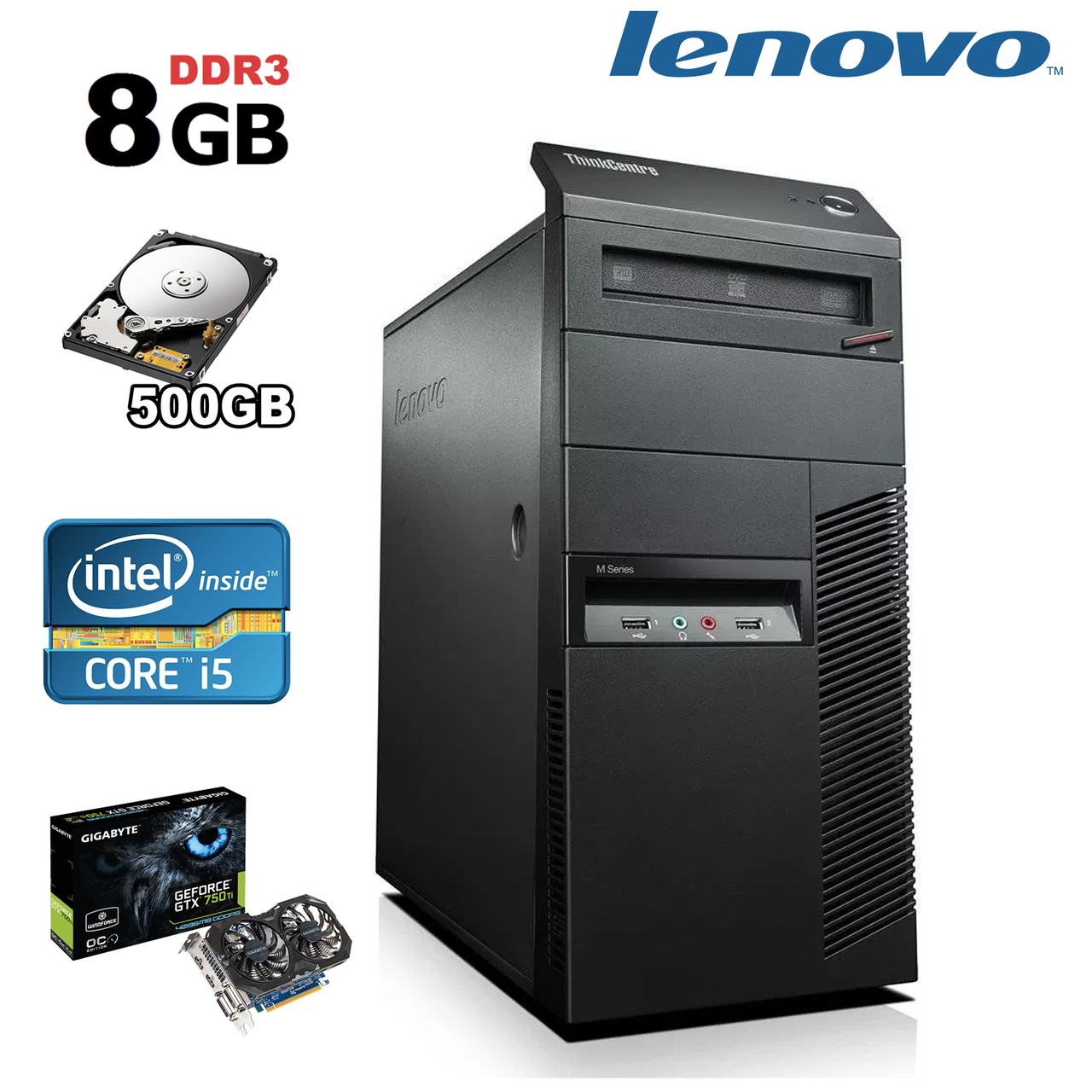 Системний блок Lenovo ThinkCentre M82 АТХ / Intel Core i5 3550 (4(4) ядра по 3.3-3.7GHz) / 8 GB DDR3 / 500 GB HDD / GeForce GTX 750Ti-2GB DDR5