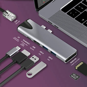 USB 3,1 Type-C USB концентратор до RJ45 HDMI адаптер 4 до Thunderbolt 3 USB C концентратор з 3,0 TF Card Reader