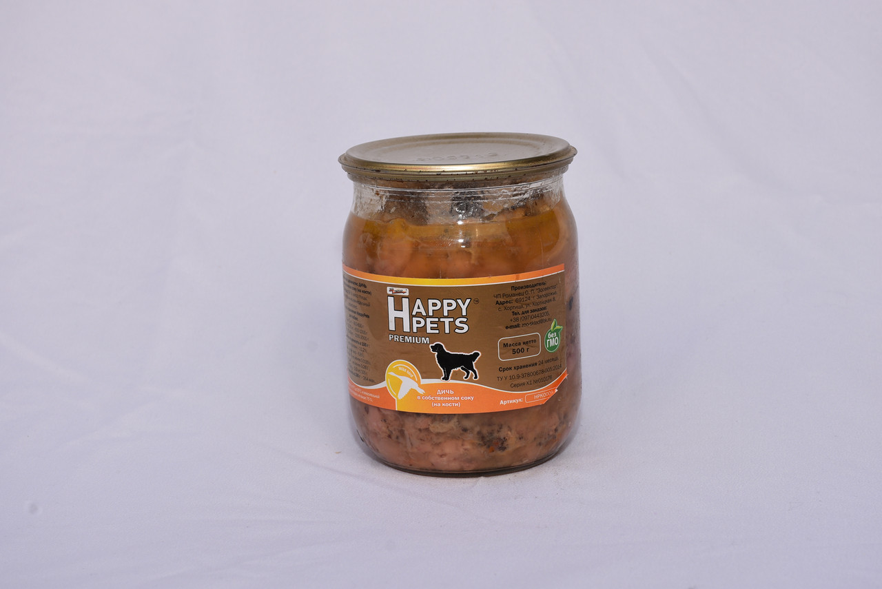 Влажный Корм для Собак TM "Happy Pets" 500грамм Дичь в Собственном Соку ...